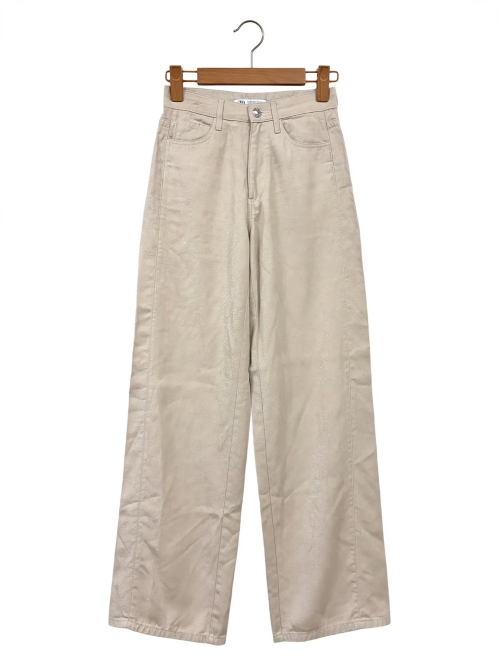 Zara metallic champagne wide leg jeans high rise size 2